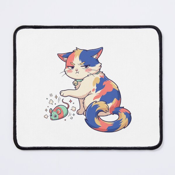 Item preview, Unamused Grumpy Calico Cat Playing with Toy Mouse Anime designed and sold by mood-draftsman.
