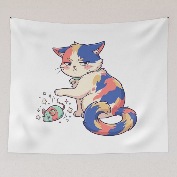 Item preview, Unamused Grumpy Calico Cat Playing with Toy Mouse Anime  designed and sold by mood-draftsman.