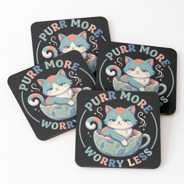 Item preview, Purr More Worry Less Cozy Cat in Coffee Mug Retro Typography  designed and sold by mood-draftsman.