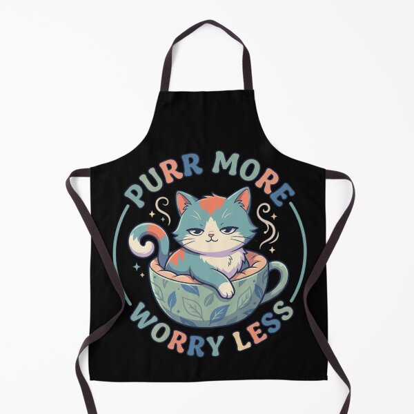 Item preview, Purr More Worry Less Cozy Cat in Coffee Mug Retro Typography  designed and sold by mood-draftsman.