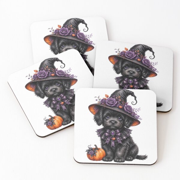 Item preview, Cute Halloween Witch Puppy With Purple Roses designed and sold by takeng07.