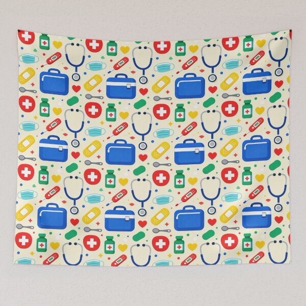Item preview, Healthcare First Aid Kit Stethoscope Medicine Seamless Pattern designed and sold by Mimoshi ⭐⭐⭐⭐⭐.