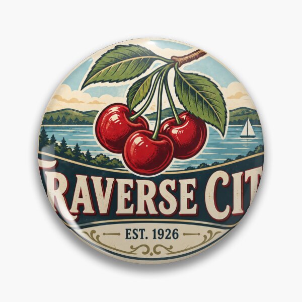 Item preview, Traverse City Michigan Cherry Capital Vintage Emblem designed and sold by mnkyride.