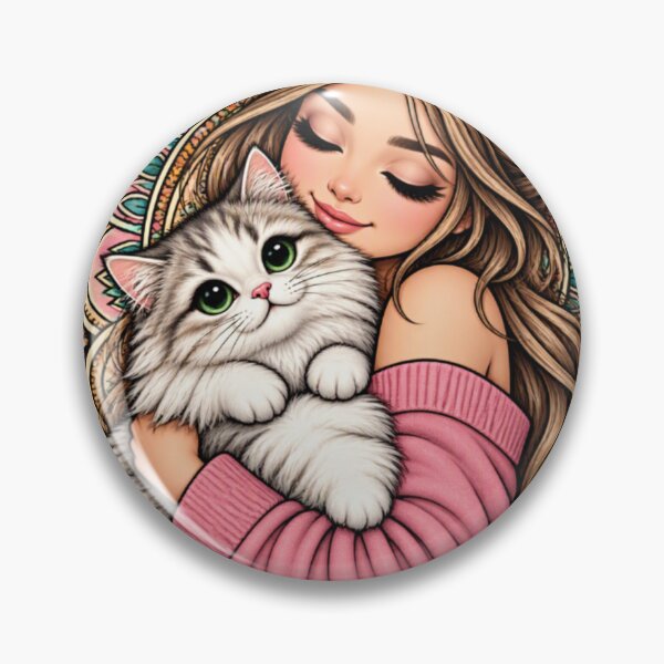 Item preview, Cute Girl Hugging Cat Floral Mandala | Boho Cat Lover Art designed and sold by OneCklick.