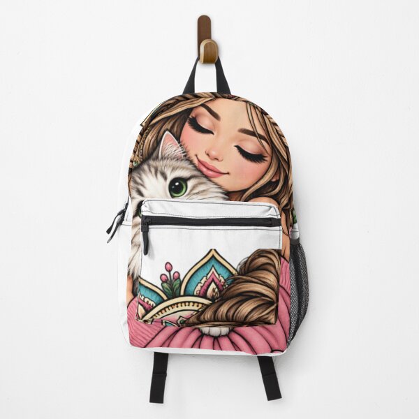 Item preview, Cute Girl Hugging Cat Floral Mandala | Boho Cat Lover Art designed and sold by OneCklick.
