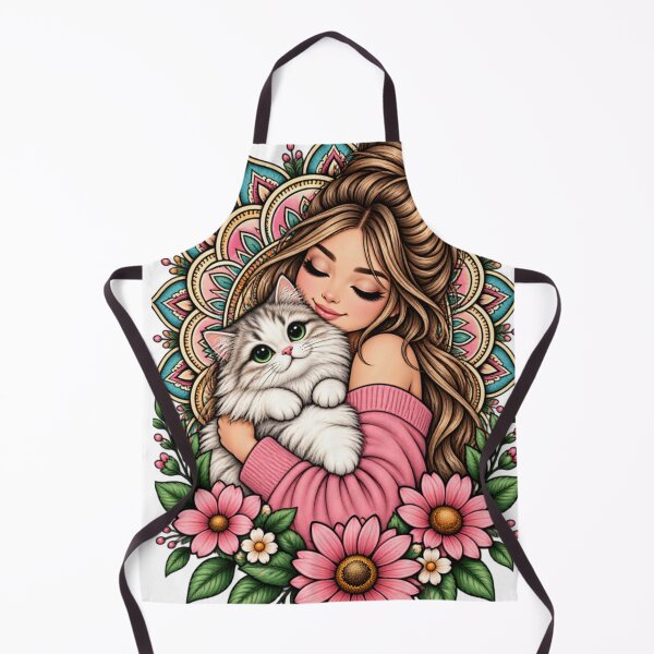Item preview, Cute Girl Hugging Cat Floral Mandala | Boho Cat Lover Art designed and sold by OneCklick.