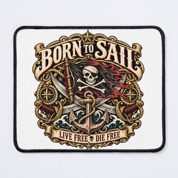 Item preview, Born to Sail: Live Free, Die Free Pirate Emblem designed and sold by ZayCreates.
