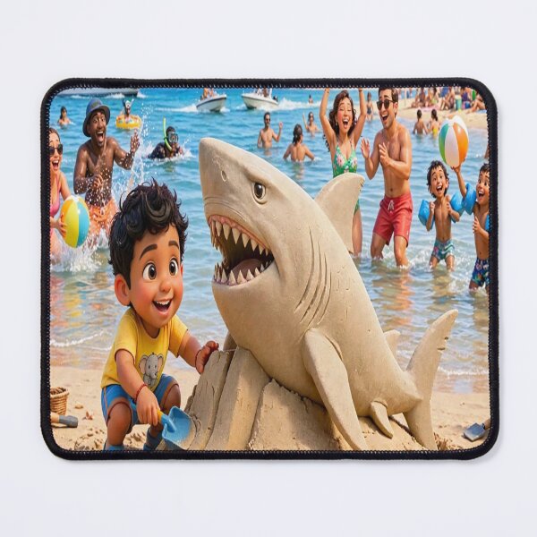 Item preview, Cute Boy Building Giant Sand Shark on Tropical Beach Party - Summer Fun Cartoon Art designed and sold by HydStyle99.