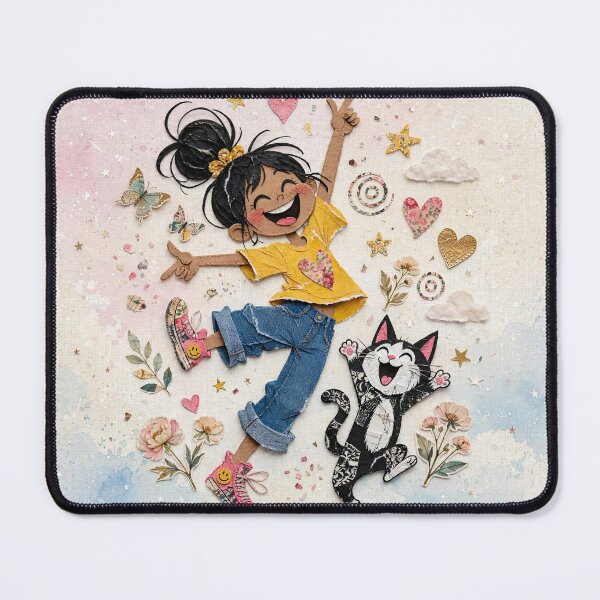 Item preview, Happy Girl Dancing with Cute Cat designed and sold by Emamohamed.