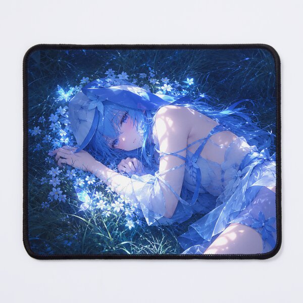 Item preview, The Shorekeeper Ethereal Anime Girl Dreaming in Blue Flowers designed and sold by iwzzuel.