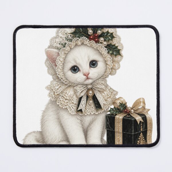 Item preview, Christmas White Kitten In Bonnet designed and sold by takeng07.