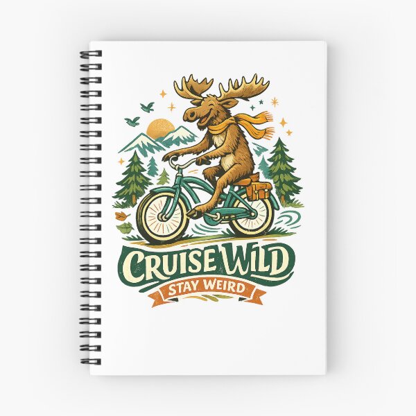 Item preview, Cruise Wild Stay Weird Funny Moose Bicycle Retro Outdoor Adventure Art designed and sold by inkoutninja.