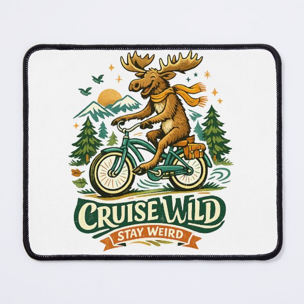 Item preview, Cruise Wild Stay Weird Funny Moose Bicycle Retro Outdoor Adventure Art designed and sold by inkoutninja.
