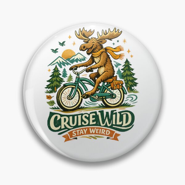 Item preview, Cruise Wild Stay Weird Funny Moose Bicycle Retro Outdoor Adventure Art designed and sold by inkoutninja.
