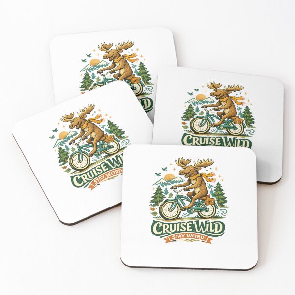Item preview, Cruise Wild Stay Weird Funny Moose Bicycle Retro Outdoor Adventure Art designed and sold by inkoutninja.