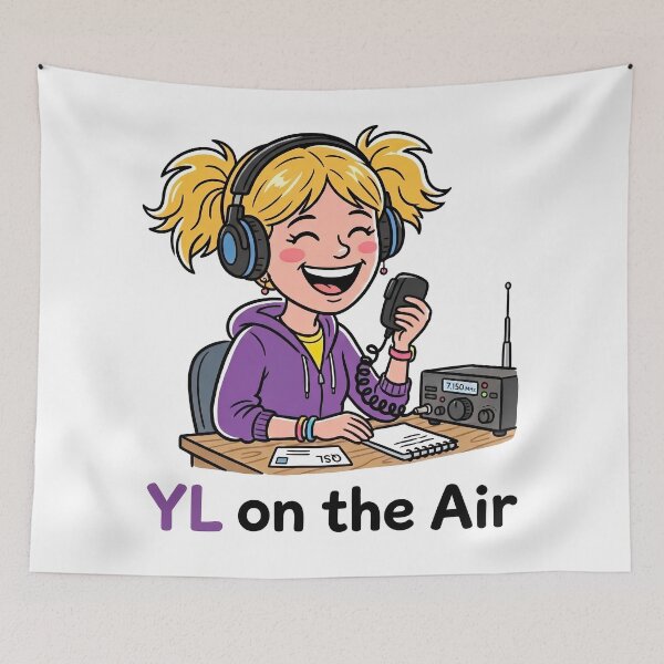 Item preview, YL on the Air Female Ham Radio Operator Cartoon designed and sold by Sekla-Studio.