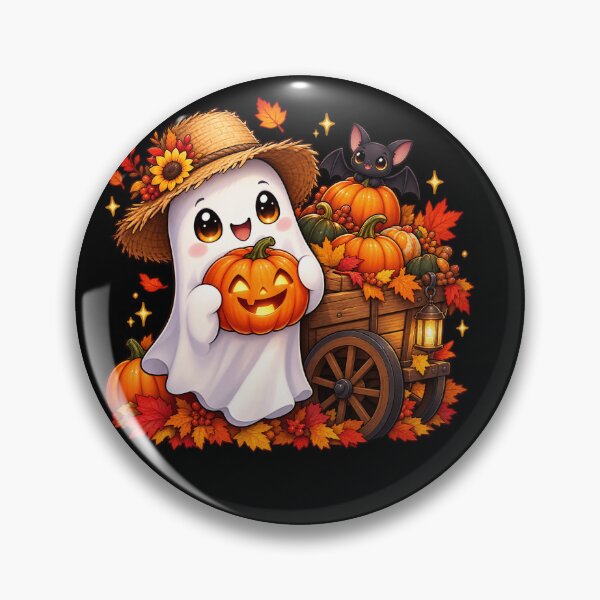 Item preview, Halloween Pumpkin Farmer Ghost – Cute Harvest Adventure designed and sold by aliyehc.