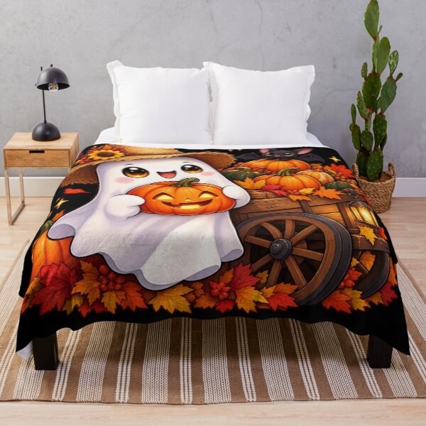 Item preview, Halloween Pumpkin Farmer Ghost – Cute Harvest Adventure designed and sold by aliyehc.