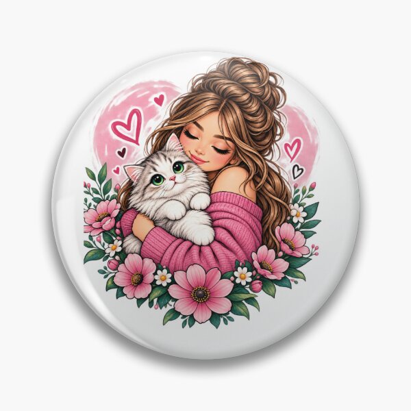 Item preview, Cute Girl Hugging Cat Floral Heart – Kawaii Love & Cozy Pink Design designed and sold by OneCklick.