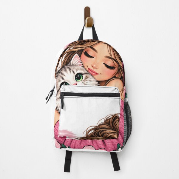 Item preview, Cute Girl Hugging Cat Floral Heart – Kawaii Love & Cozy Pink Design designed and sold by OneCklick.