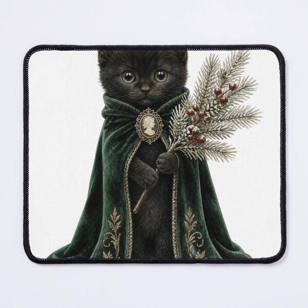 Item preview, Christmas Black Kitten In Green Cloak designed and sold by takeng07.