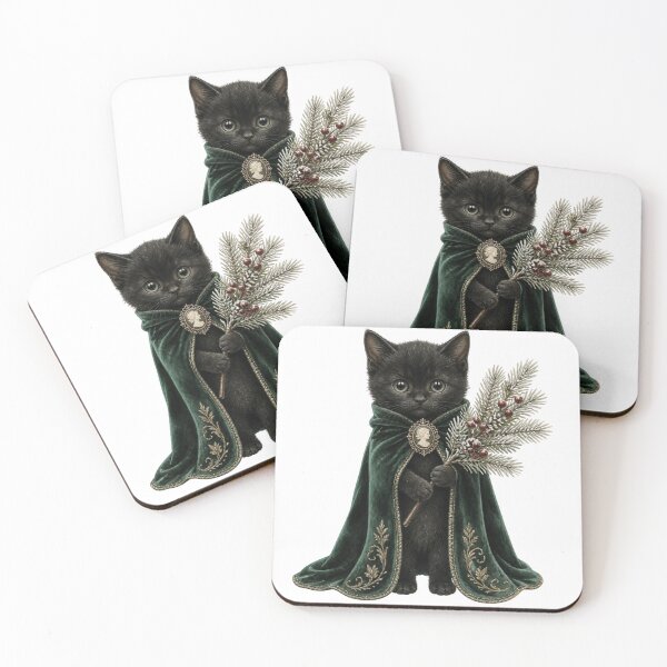 Item preview, Christmas Black Kitten In Green Cloak designed and sold by takeng07.