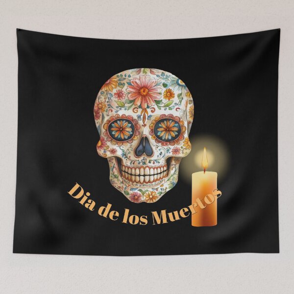 Item preview, Dia de los Muertos Floral Sugar Skull with Candle designed and sold by EwaMariaShop.