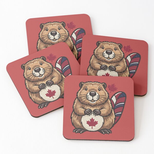 Item preview, Happy Canadian Beaver with Maple Leaves designed and sold by ArtDesignTp.