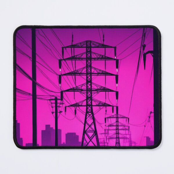 Item preview, Power Line Grid Cyberpunk Purple City Silhouette designed and sold by Pylon-Bureau.