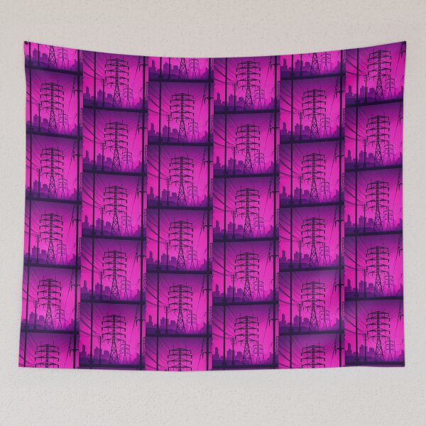 Item preview, Power Line Grid Cyberpunk Purple City Silhouette designed and sold by Pylon-Bureau.