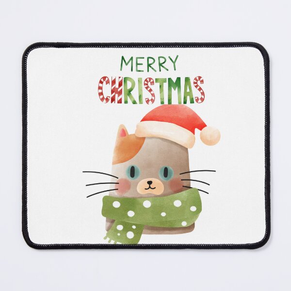 Item preview, Merry Christmas Cute Cat Santa Hat Watercolor Art designed and sold by Sela Art .