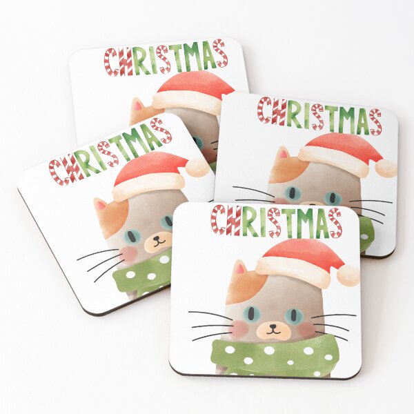 Item preview, Merry Christmas Cute Cat Santa Hat Watercolor Art designed and sold by     Sela Art .