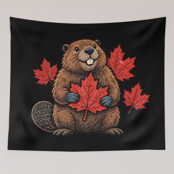 Item preview, Cute Happy Canadian Beaver with Maple Leaves designed and sold by ArtDesignTp.