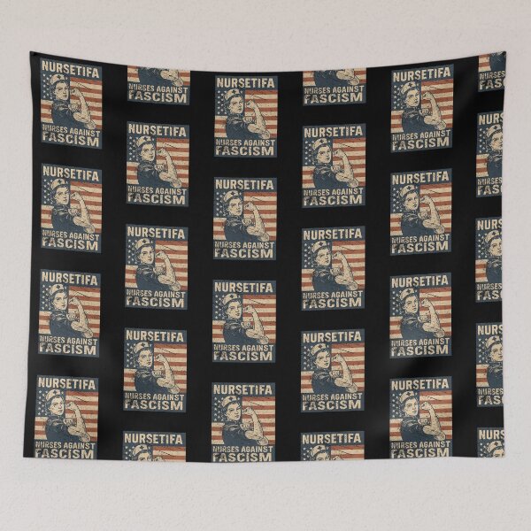 Item preview, Nurses Against Fascism Vintage American Flag Rosie Nurse Graphic designed and sold by YasuoShop.