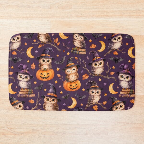 Item preview, Cute Halloween Witch Owls with Pumpkins and Bats Pattern designed and sold by blankTeeShirt.