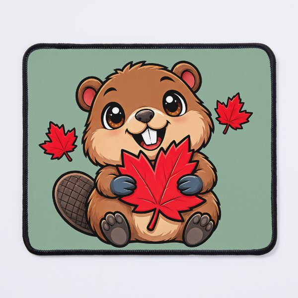 Item preview, Happy Canadian Beaver with Maple Leaves Design designed and sold by ArtDesignTp.