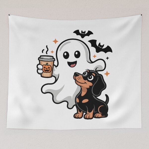Item preview, Cute Ghost Dachshund Halloween Pumpkin Drink Design designed and sold by limanol.