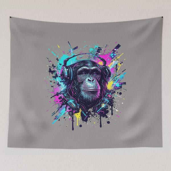 Item preview, Chimpanzee Headphones Ink Splatter Art-20 designed and sold by AntoniaWolf.