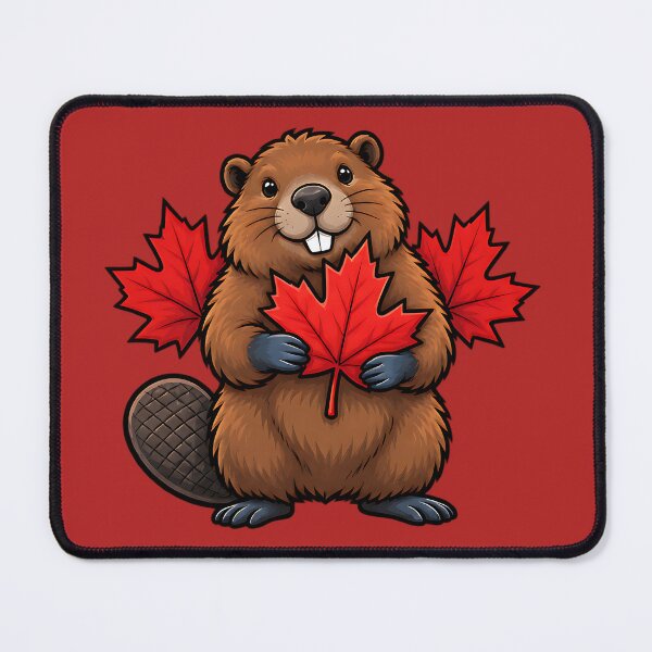 Item preview, Happy Canadian Beaver with Maple Leaves Canada Art designed and sold by ArtDesignTp.