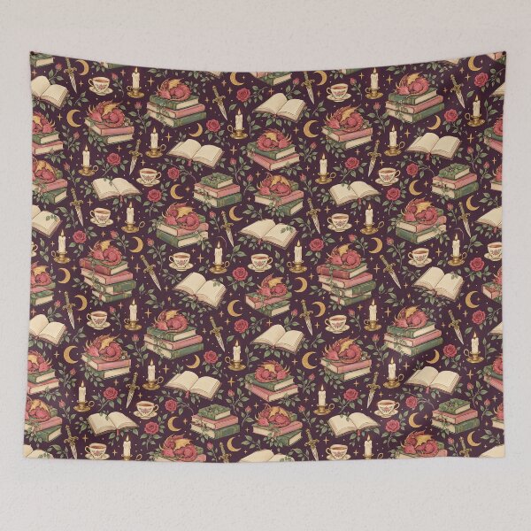 Item preview, Bookish Pattern Romantasy Dragon Dagger Books Plum designed and sold by Fanverse Merchandise.