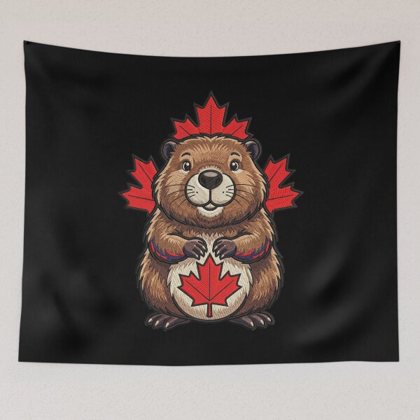 Item preview, Happy Canadian Beaver with Maple Leaves Nature Art designed and sold by ArtDesignTp.