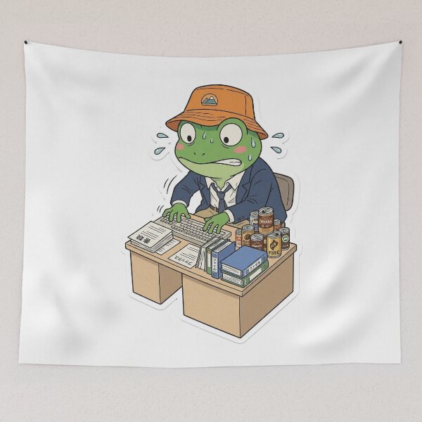 Item preview, Overworked Japanese Salaryman Frog - Funny Office Burnout Anime Sticker designed and sold by The Chill Pond.