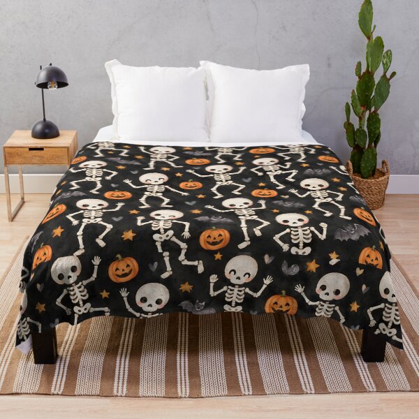 Item preview, Cute Dancing Skeletons Halloween Pattern with Pumpkins and Bats designed and sold by blankTeeShirt.