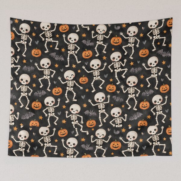 Item preview, Cute Dancing Skeletons Halloween Pattern with Pumpkins and Bats designed and sold by blankTeeShirt.