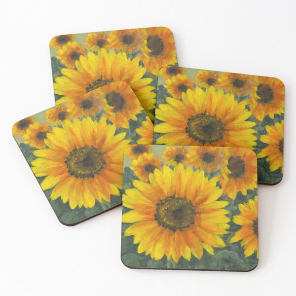 Item preview, Field full of bright sunflowers, three acrylic paintings designed and sold by KarenKaspar.