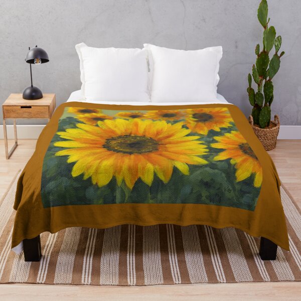 Item preview, Field full of bright sunflowers, three acrylic paintings designed and sold by KarenKaspar.