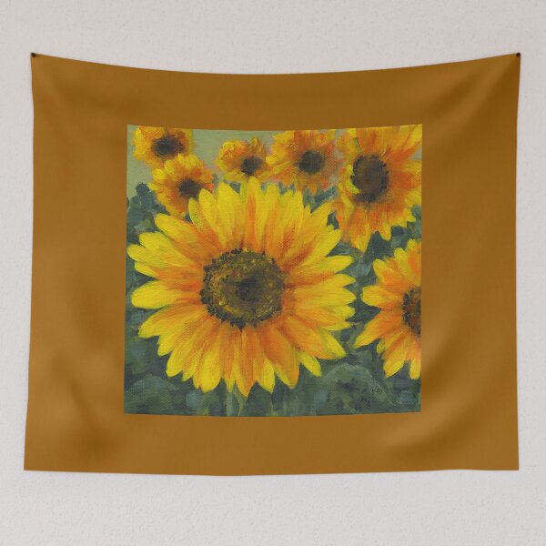Item preview, Field full of bright sunflowers, three acrylic paintings designed and sold by KarenKaspar.