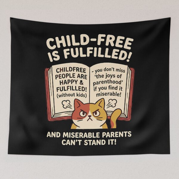 Item preview, Childfree is Fulfilled Antinatalism Cat Book Design designed and sold by HarrisonSteere.
