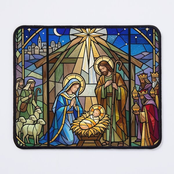 Item preview, Stained Glass Nativity Scene with the Star of Bethlehem designed and sold by Sybille-Yates.