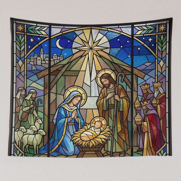 Item preview, Stained Glass Nativity Scene with the Star of Bethlehem designed and sold by Sybille-Yates.